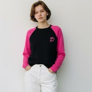 525 America Y2K Women Sporty Black Pink ‘D’ Pullover Preppy Soft Girl M